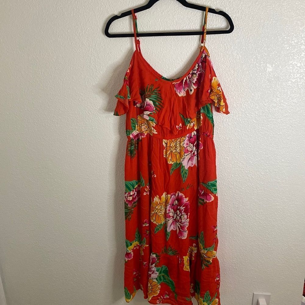 Old Navy- Orange floral off the shoulder midi dress- Size Large